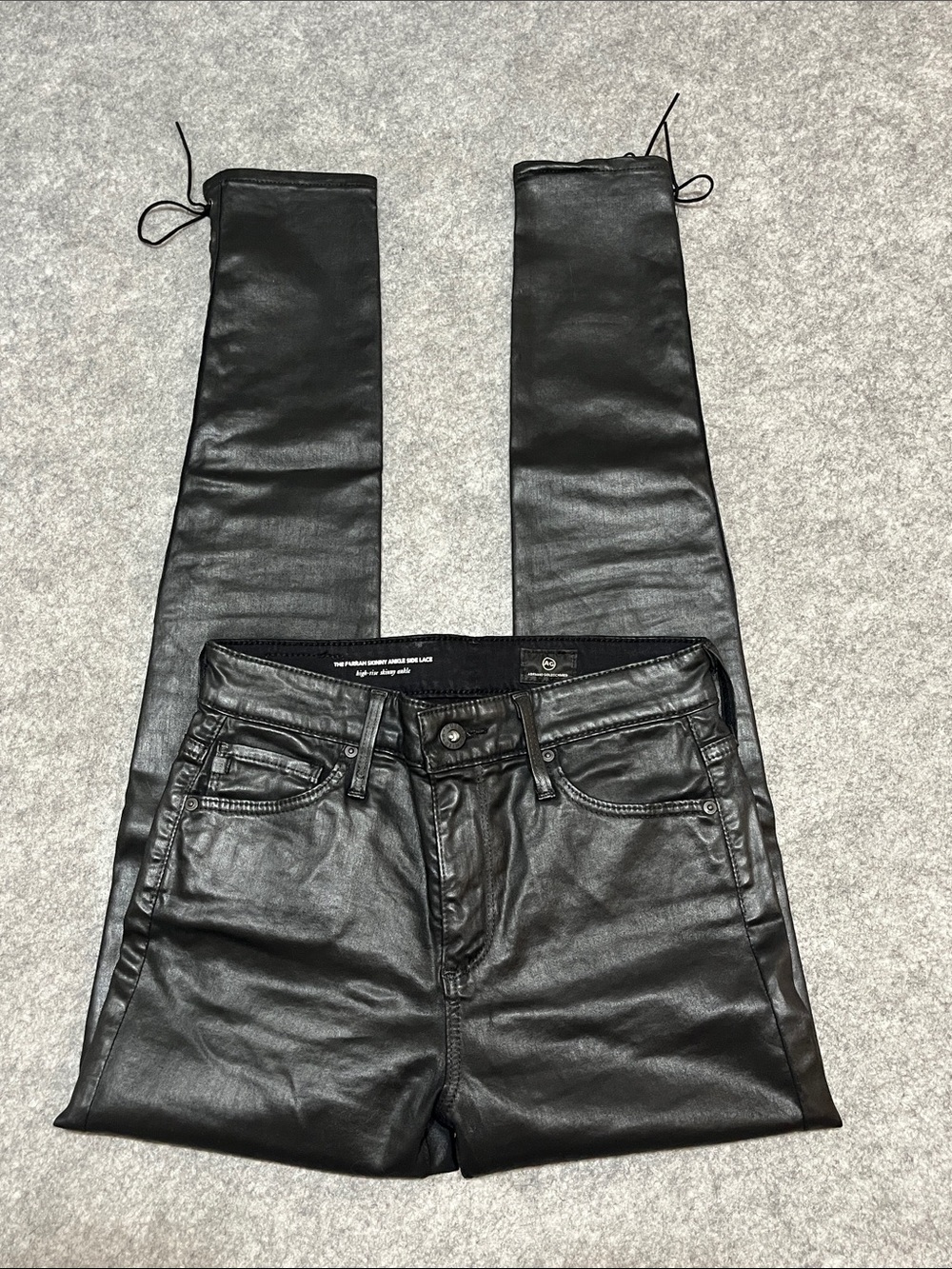 Ag Adriano Goldschmied The Farrah Skinny Ankle Side Lace Coated Black Jeans
